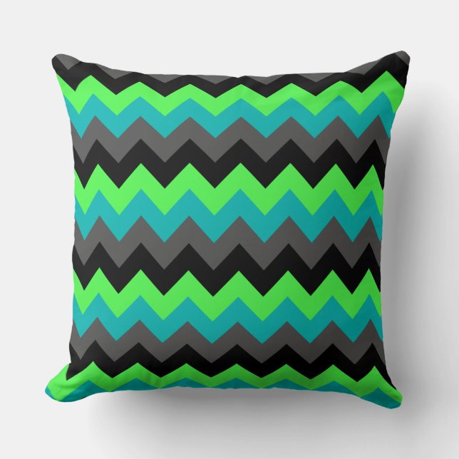 Black Green Ombre Chevrons Big Throw Pillow (Front)