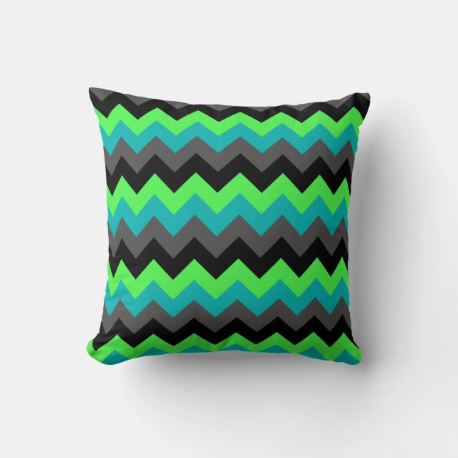 Black Green Ombre Chevrons Throw Pillow (Front)