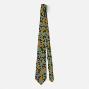 Black, Green, Orange Camouflage Camo Pattern Tie