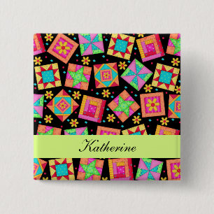 Black Green Patchwork Quilt Blocks Name Badge