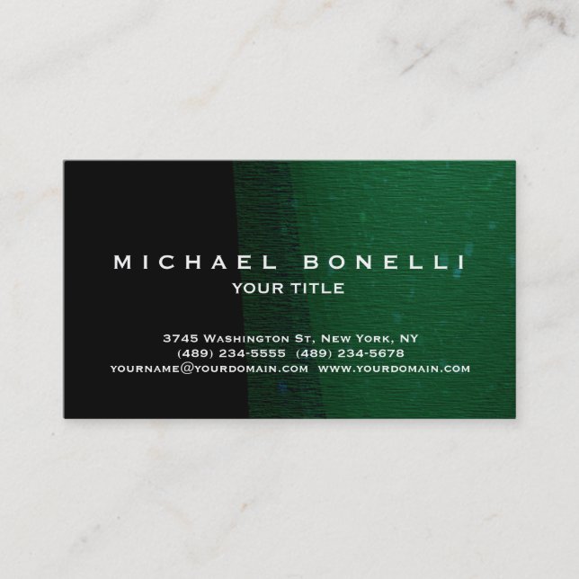 Black Green Pattern Simple Plain Business Card (Front)
