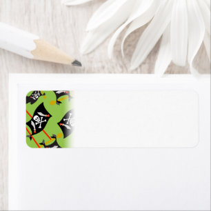 Black Green Pirate Flag Skulls White Bones Raiding Return Address Label