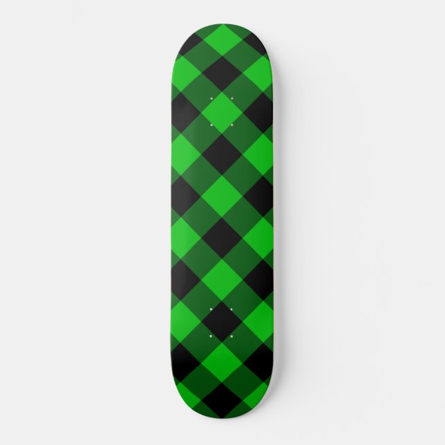 Black & Green Plaid Checked Skateboard (Front)