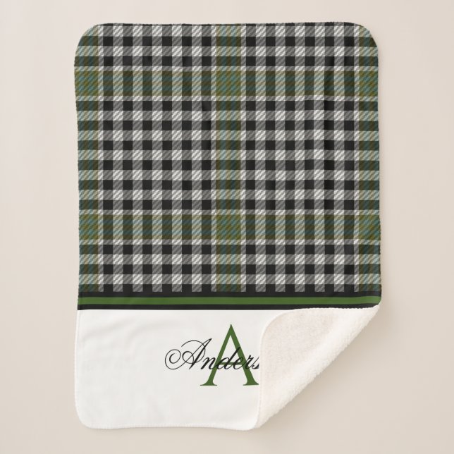 Black & Green Plaid Personalised  Sherpa Blanket (Front)