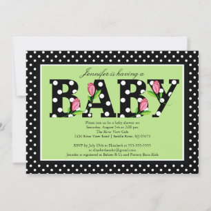 Black Green Polka Dot "baby" Baby Shower Invitation
