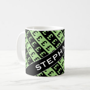 Black & Green Pound Signs (£) Striped Pattern Mug