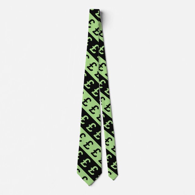 Black & Green Pound Signs (£) Striped Pattern Tie (Front)