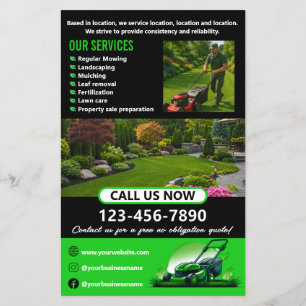 Black Green Professional Lawn Care Landscaping Flyer