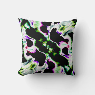 Black Green Purple Abstract Space Flower Design Cushion
