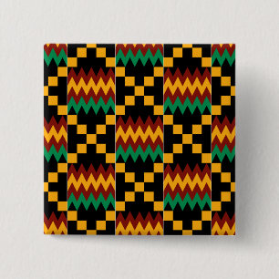 Black, Green, Red, and Yellow Kente Cloth 15 Cm Square Badge
