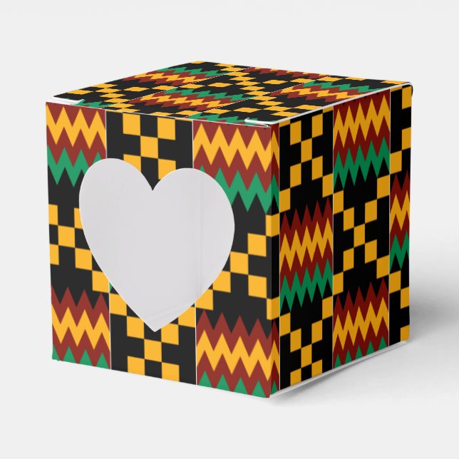 Black, Green, Red, and Yellow Kente Cloth Favour Box (Front Side)
