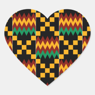 Black, Green, Red, and Yellow Kente Cloth Heart Sticker