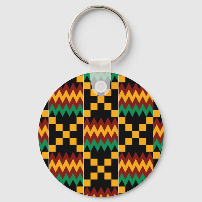 Black, Green, Red, and Yellow Kente Cloth Key Ring (Front)