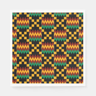 Black, Green, Red, and Yellow Kente Cloth Napkin