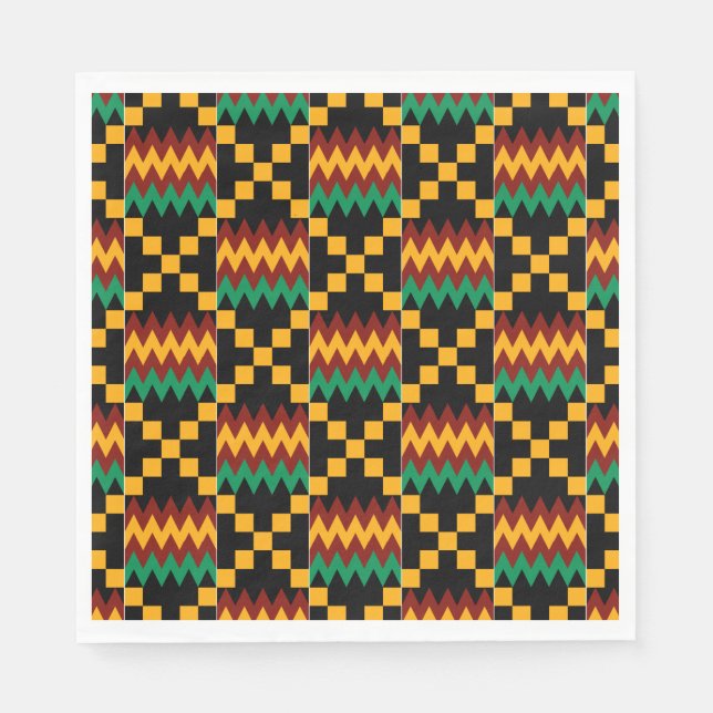 Black, Green, Red, and Yellow Kente Cloth Napkin (Front)