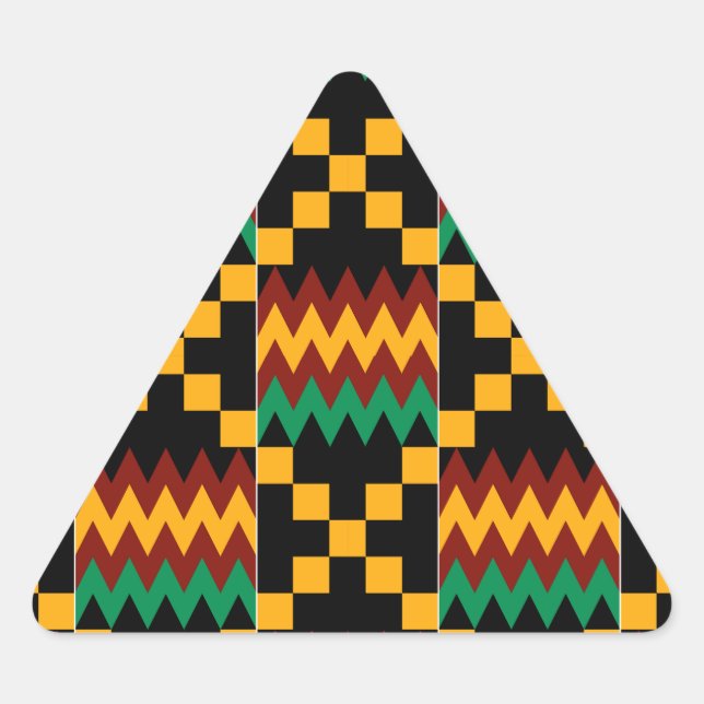 Black, Green, Red, and Yellow Kente Cloth Triangle Sticker (Front)