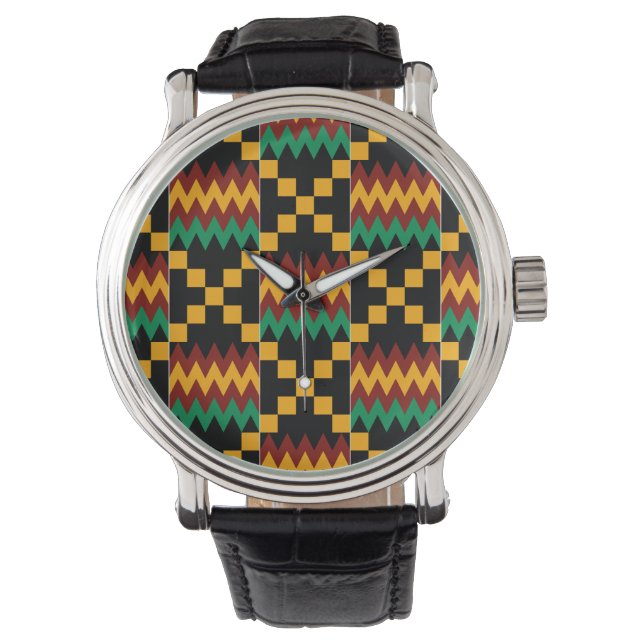 Black, Green, Red, and Yellow Kente Cloth Watch (Front)