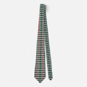 Black Green Red Argyle Pattern Tie