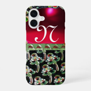 BLACK GREEN RED ART NOUVEAU GEMSTONE MONOGRAM Ruby iPhone 16 Case