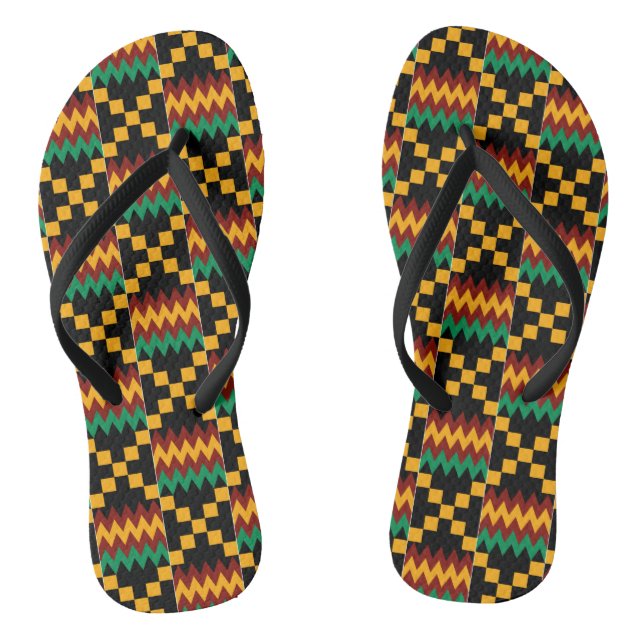 Black, Green, Red, Yellow Kente Cloth Thongs (Footbed)