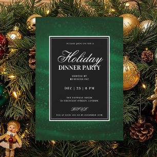 Black & Green Sequins Xmas Holiday Dinner Party Invitation