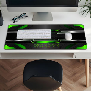 Black Green Silver Gaming Background Desk Mat
