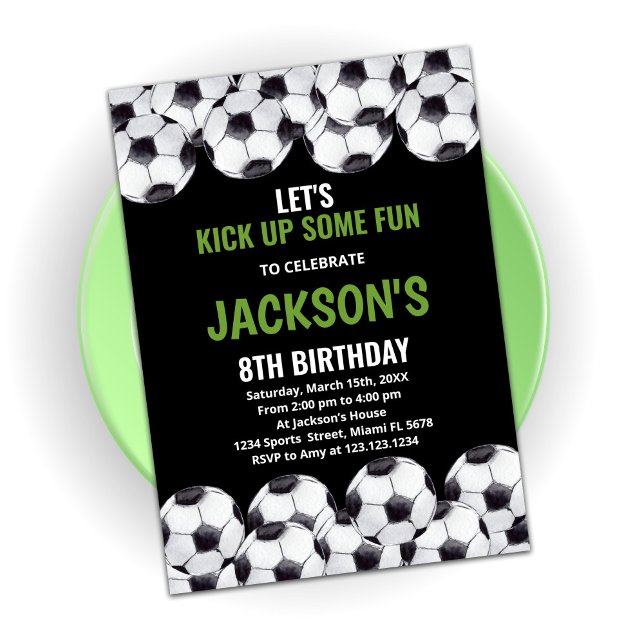 Black Green Soccer Birthday Invitations (Creator Uploaded)