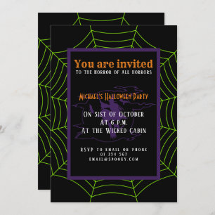 Black green spider web Halloween pattern Invitatio Invitation