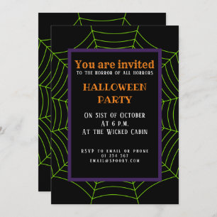 Black green spider web Halloween pattern Invitation