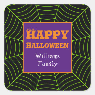 Black green spiderweb Halloween pattern Personaliz Square Sticker