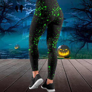 Black & Green Splatter Toxic Ooze Halloween Leggings