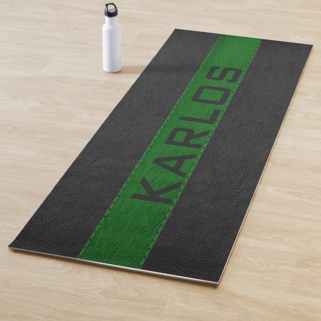 Black & green stitched leather stripes yoga mat (In Situ)