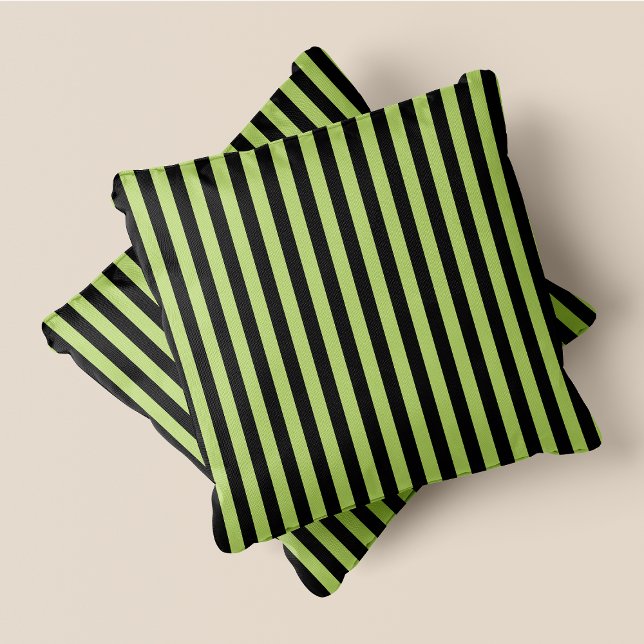 Black & Green Stripes Cushion (Black & Green Stripes Throw Pillow)