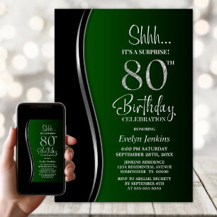 Black Green Surprise 80th Birthday Invitation