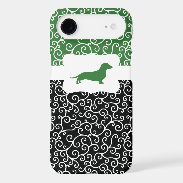 Black&Green Swirls w/Dachshund Case-Mate iPhone Case (Back)