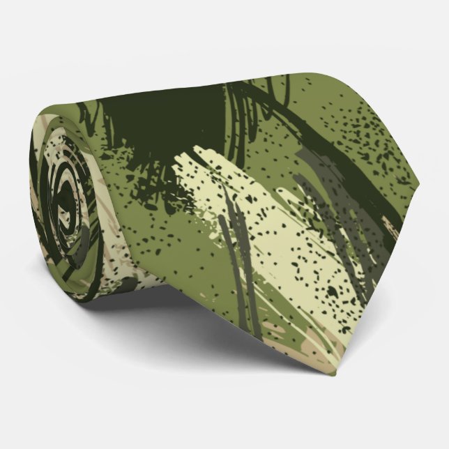 Black Green Tan Camouflage Neck Tie (Rolled)