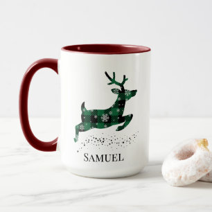 Black & Green Tartan Deer Christmas Mug