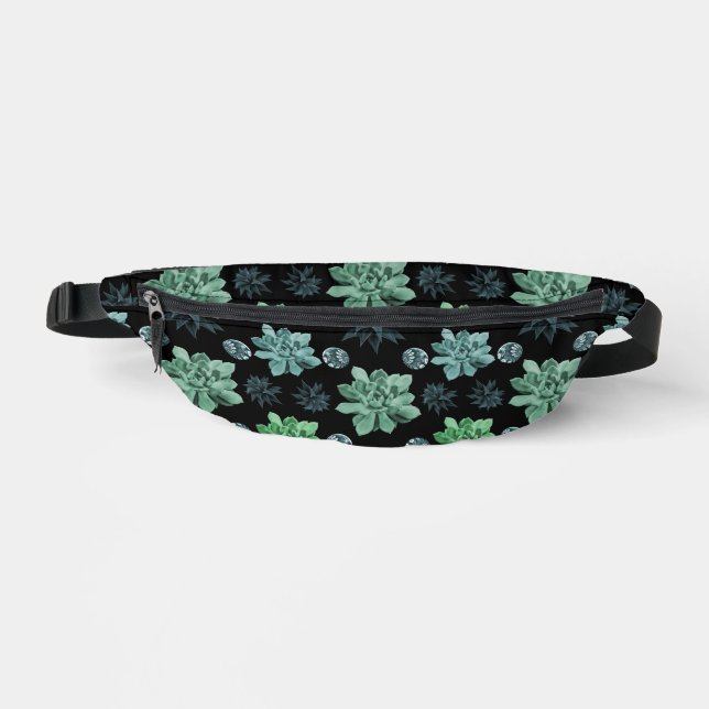 Black Green Teal Botanical Garden Pattern Bum Bags (Front)