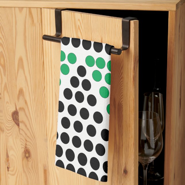 Black Green Triangle Circle Geometric Pattern Tea Towel (Thirds Fold)