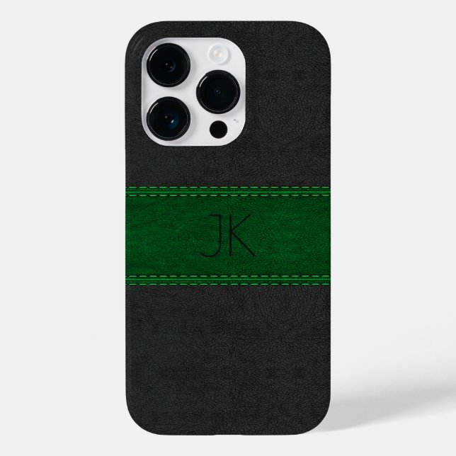 Black & Green Vintage Leather Print Case-Mate iPhone Case (Back)