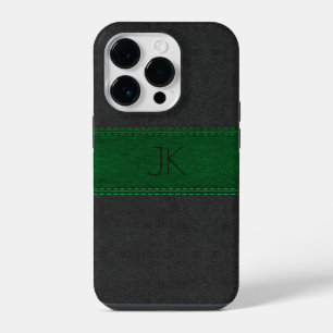 Black & Green Vintage Leather Print iPhone 14 Pro Case