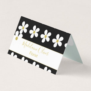 Black Green White Daisy Florist Professional Business Card