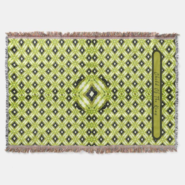 Black, Green & White Diamond Pattern Throw Blanket (Front)