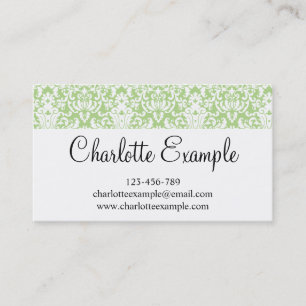 Black Green White Floral Damask Classic Business Card