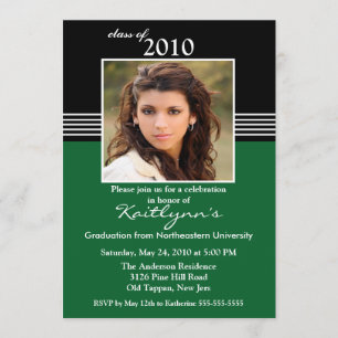 Black, Green & White Photo Graduation Invitation
