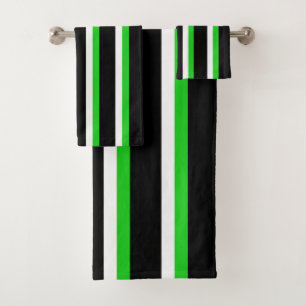 Black Green White Striped Bath Towel Set
