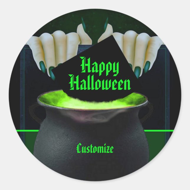 Black & Green Witches Brew Classic Round Sticker (Front)