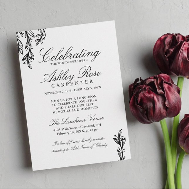 Black Greenery Celebration of Life Memorial Invitation (Creator Uploaded)