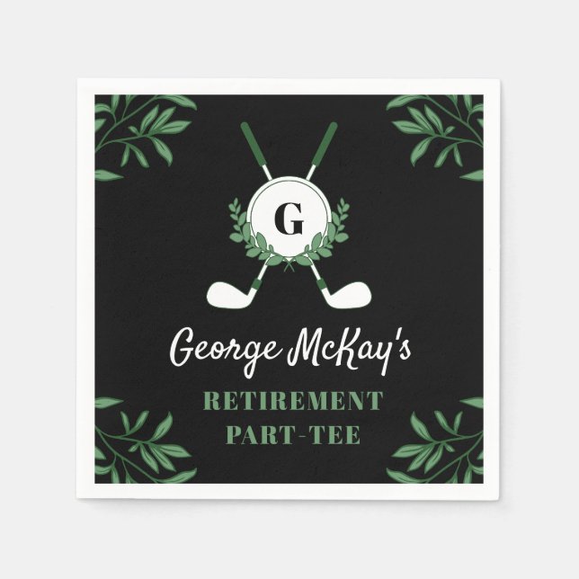 Black Greenery Golf Themed Retirement Party Napkin (Front)