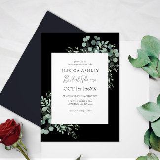 Black Grennery floral rustic bridal shower Invitation